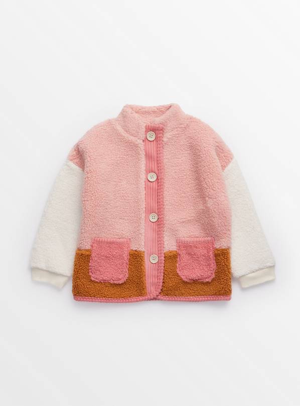 Pink Colour Block Button-Through Borg Fleece  3-4 years